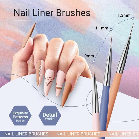 Nail Art Brush Set, Nail Art Tools with Nail Polish Brush, Nail Liner Brush, Nai - Picture 5 of 7